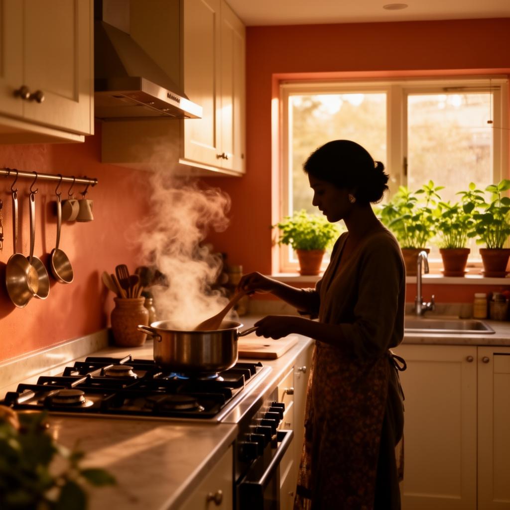 Person cooking in a home kitchen